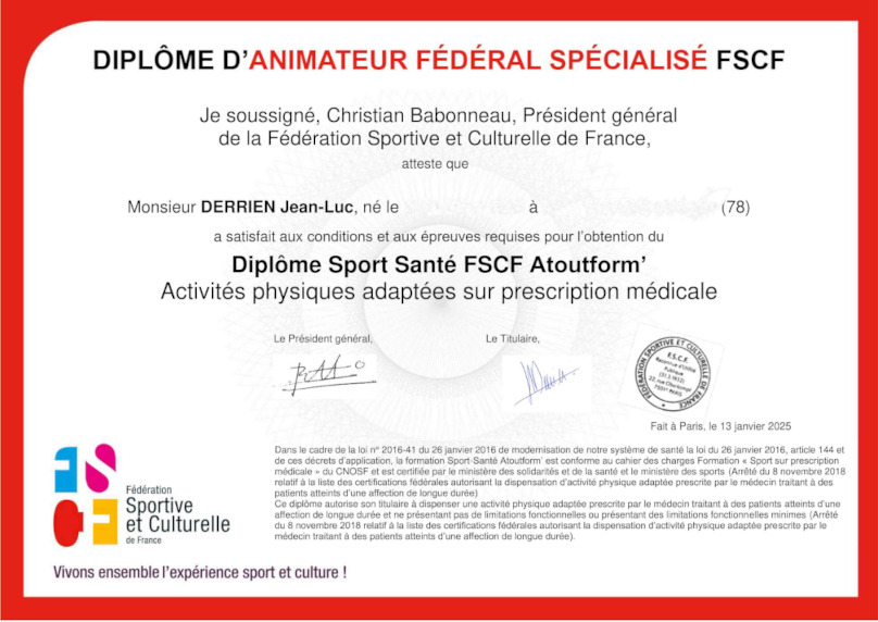 Diplôme Sport-Santé - Activité Physique sous Prescription Médicale - FSCF